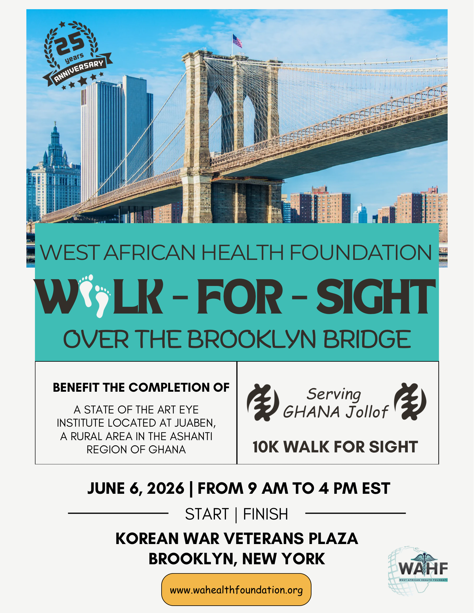 3rd Annual WAHF Walk-A-Thon | Walk for Sight - Over the Brooklyn Bridge | 25th Anniversary  image