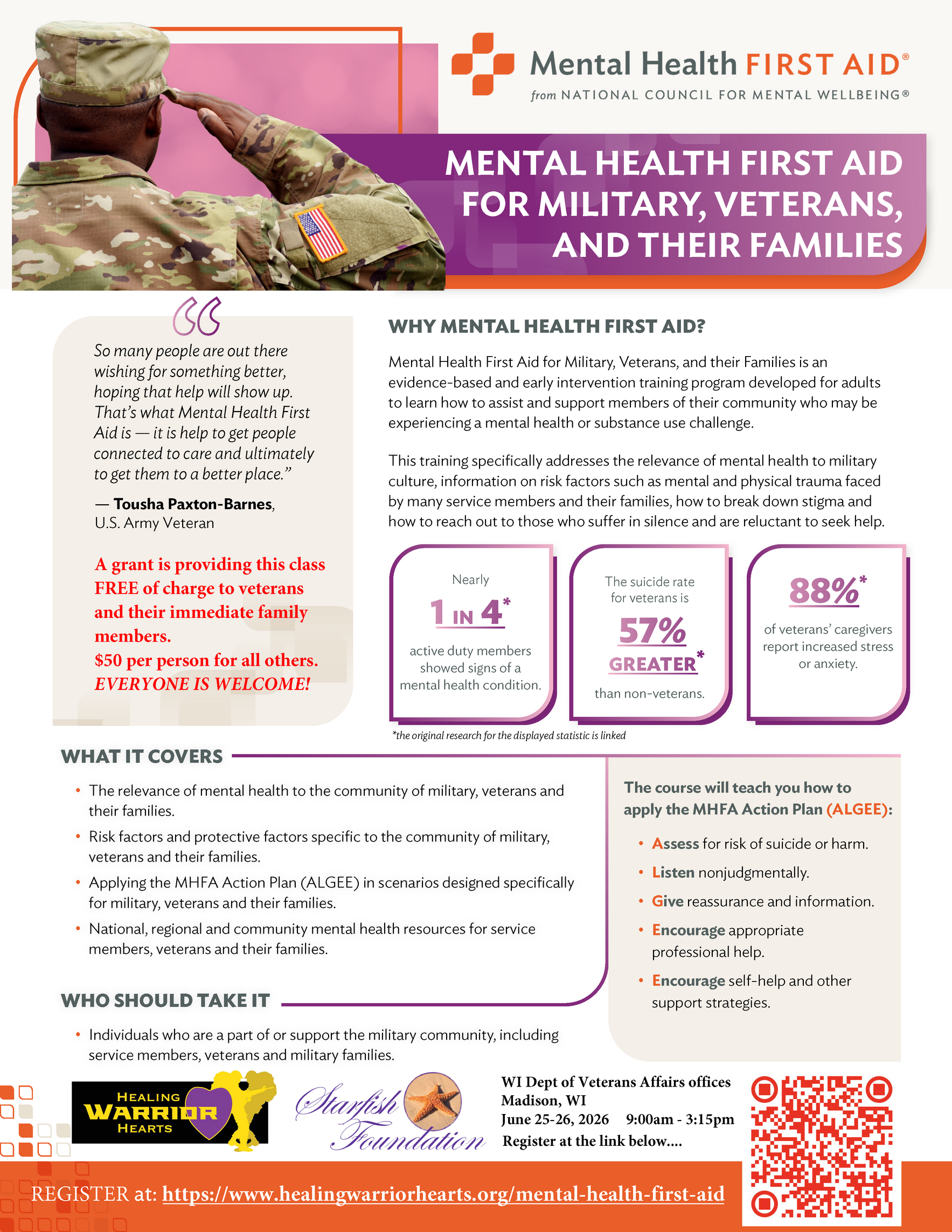 Madison - Mental Health First Aid Military/Veterans and Their Families image