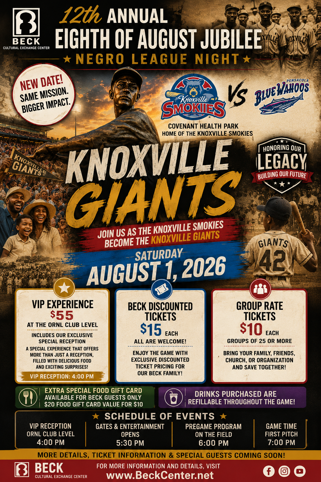 12th Annual Eighth of August Jubilee Negro League Night 2026 image