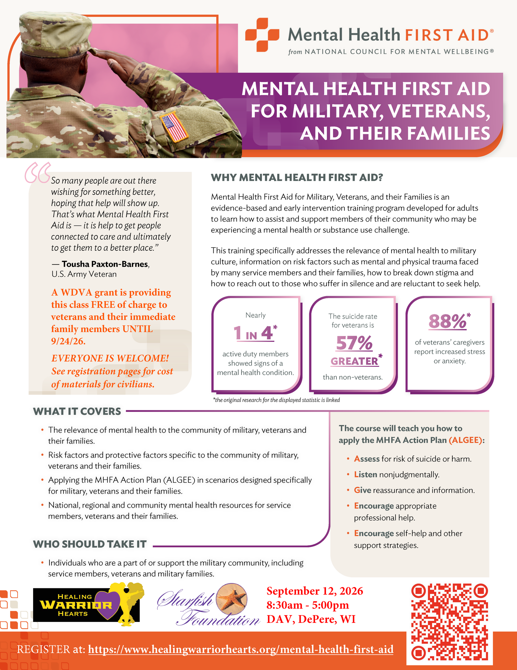 Mental Health First Aid, Military, Veterans and their Families image