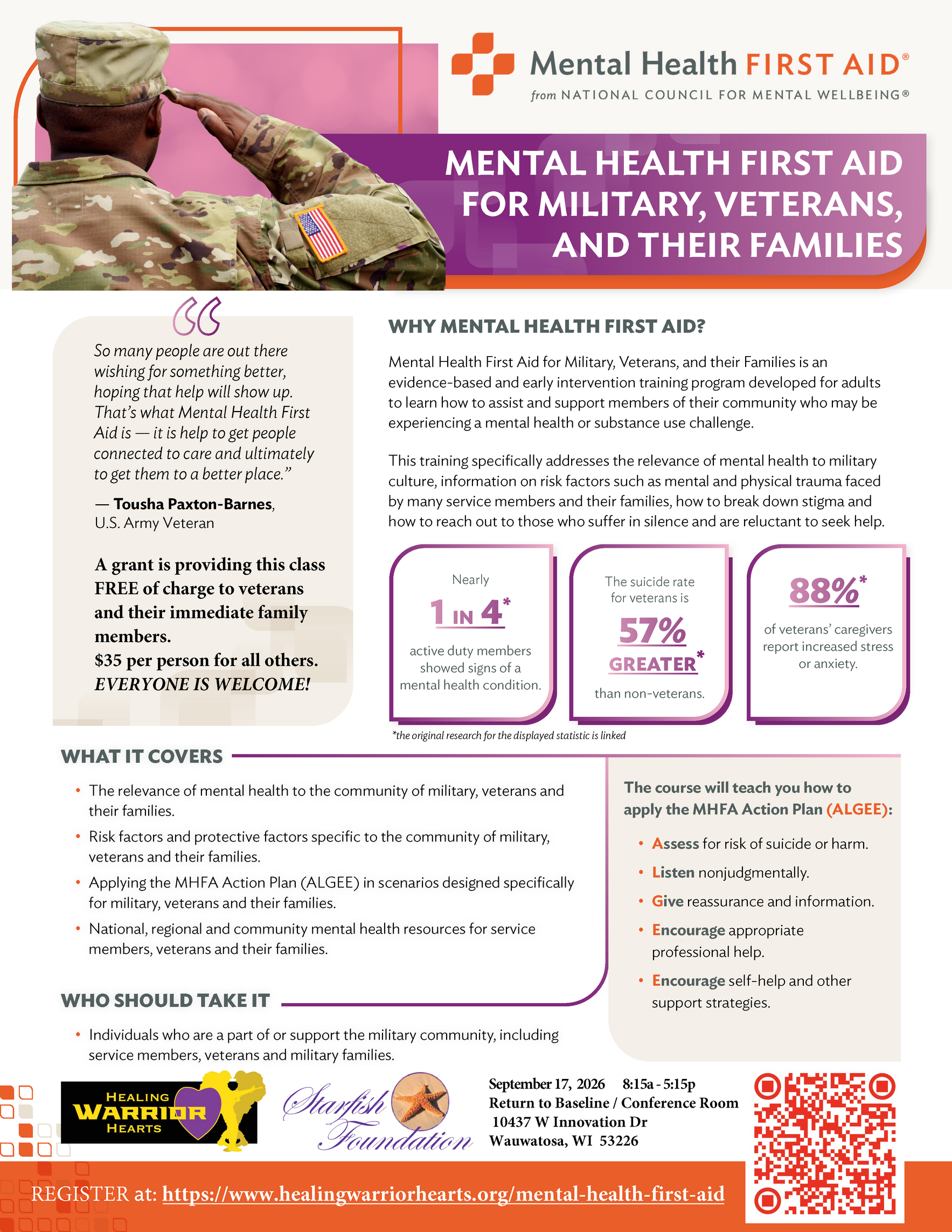 Return to Baseline MENTAL HEALTH FIRST AID training Military Veterans and their Families image