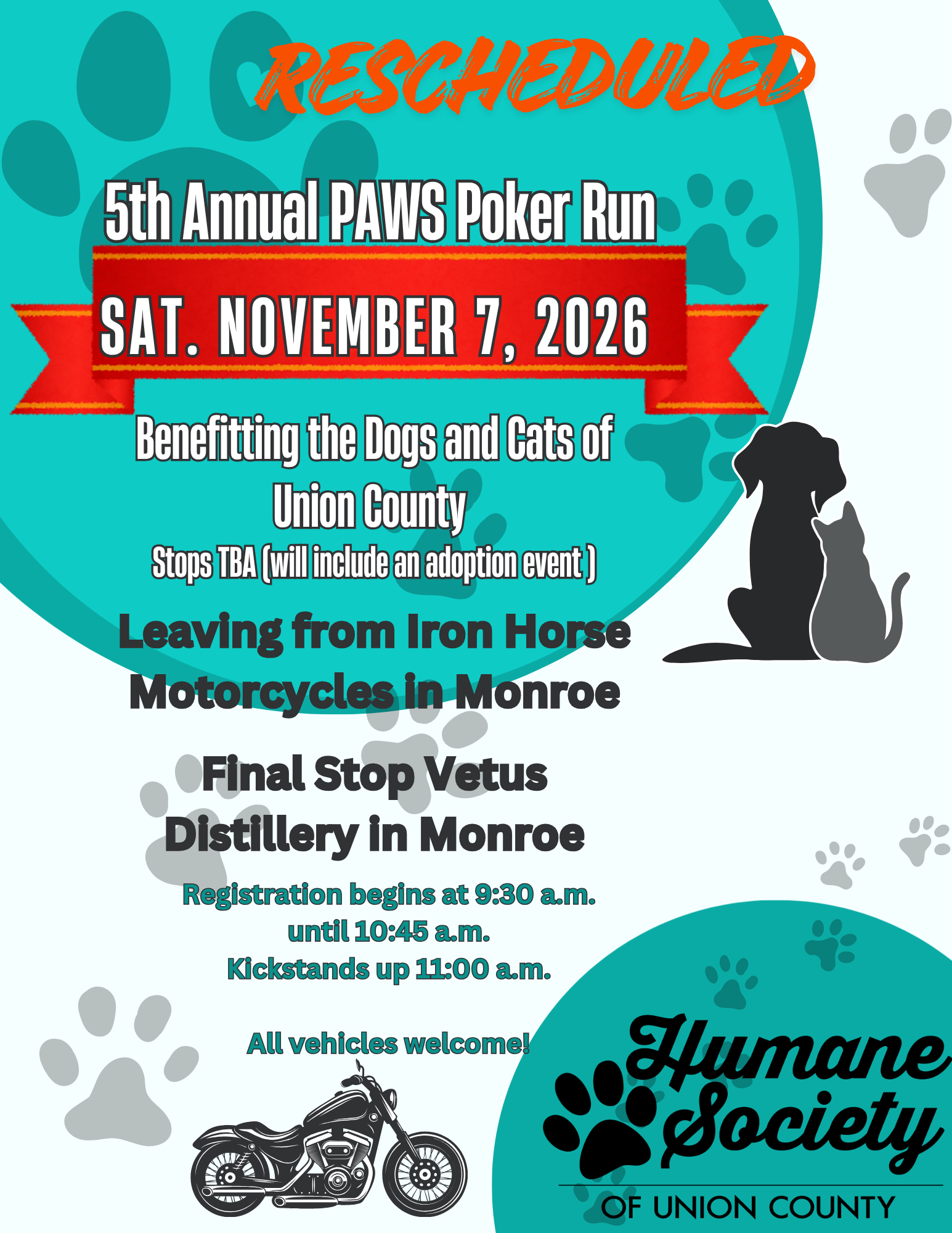 5th Annual PAWS Poker Run/Rescheduled to 11/7/26 image