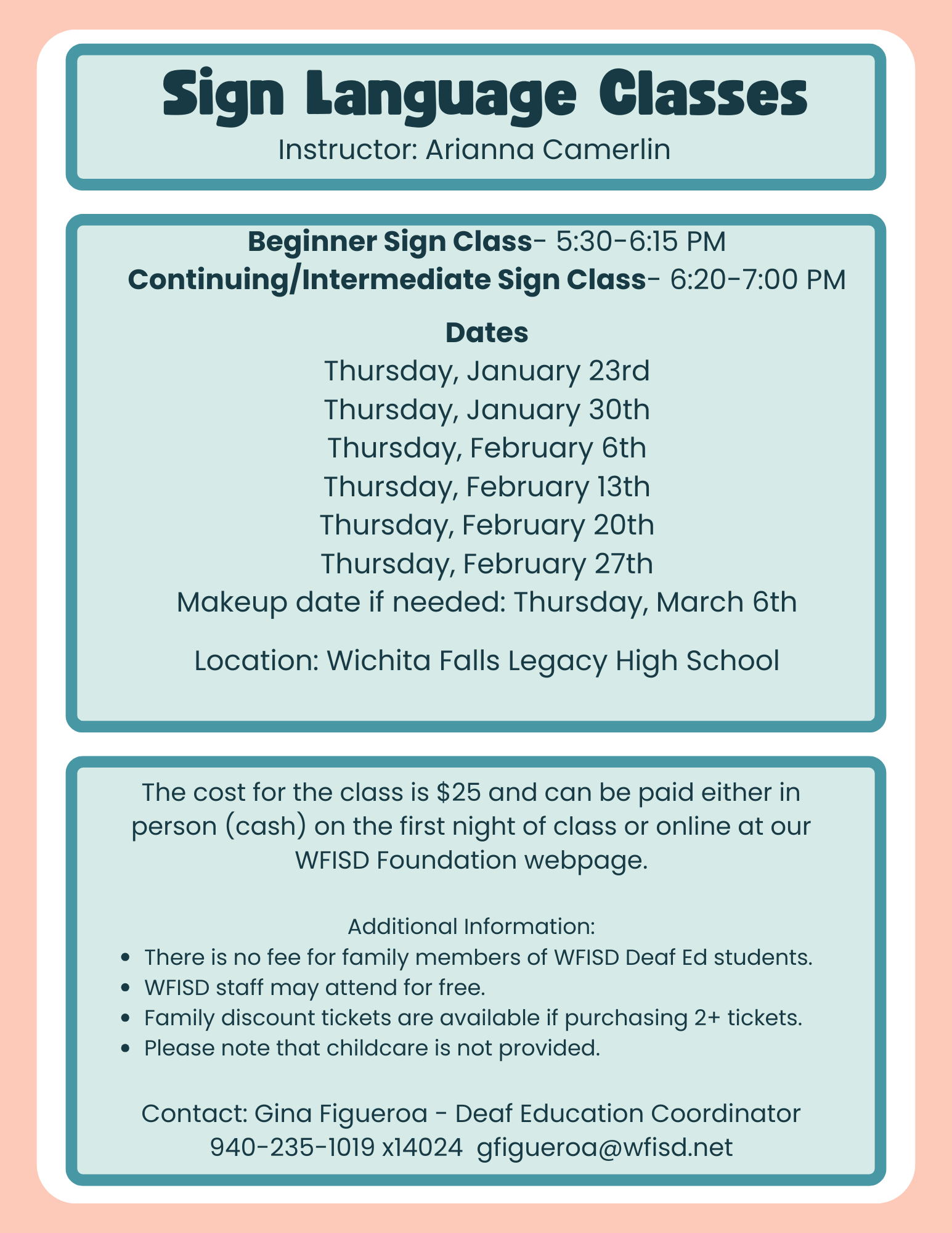 Spring 2025 Sign Language Class image