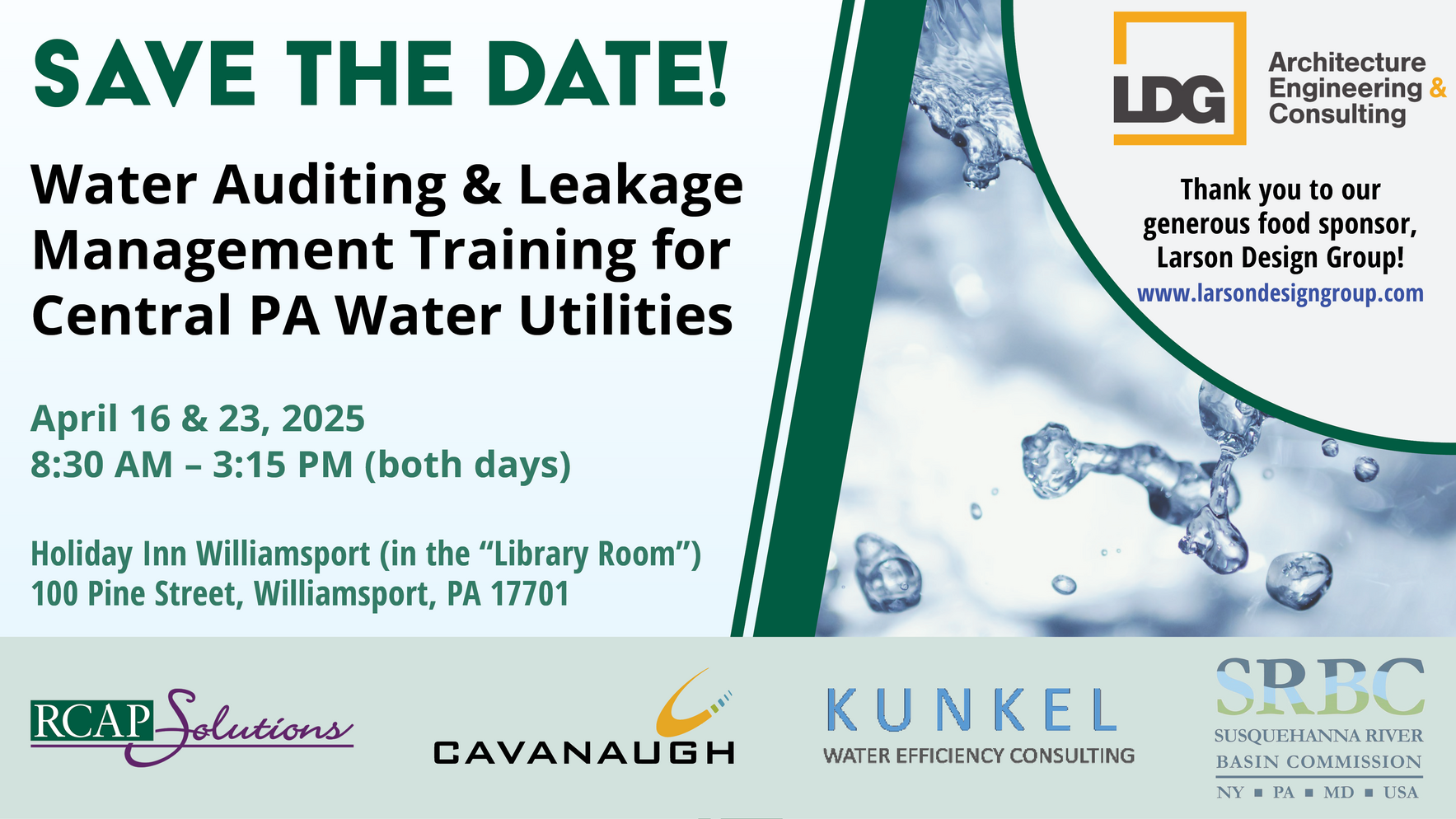 Water Auditing and Leakage Management Training for Central Pennsylvania Water Utilities (April 16 & 23, 2025) image
