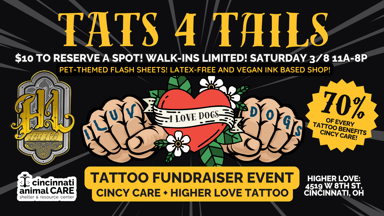 Tats for Tails - Cincy CARE Tattoo Fundraiser with Higher Love image