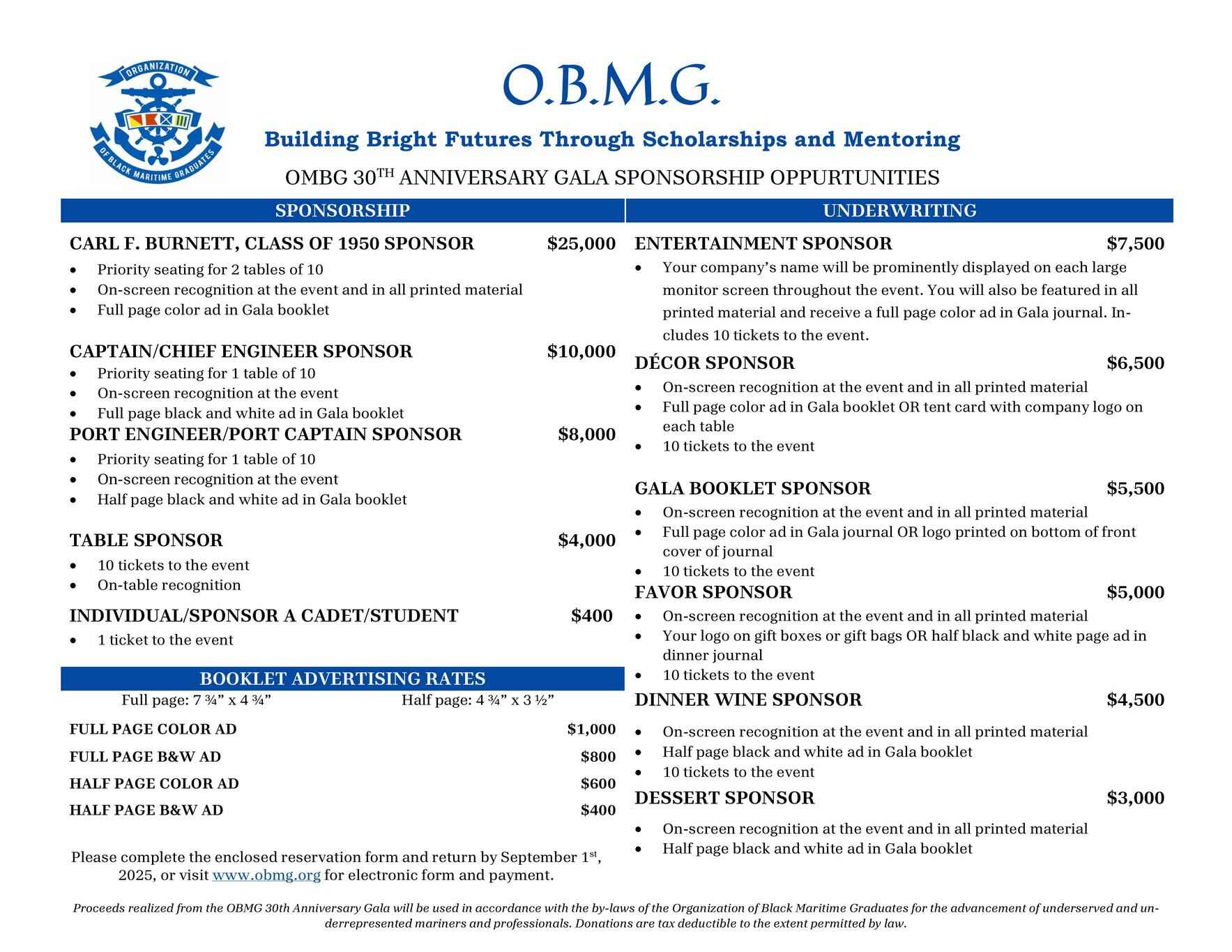Sponsorships For The OBMG 30th Anniversary Gala image