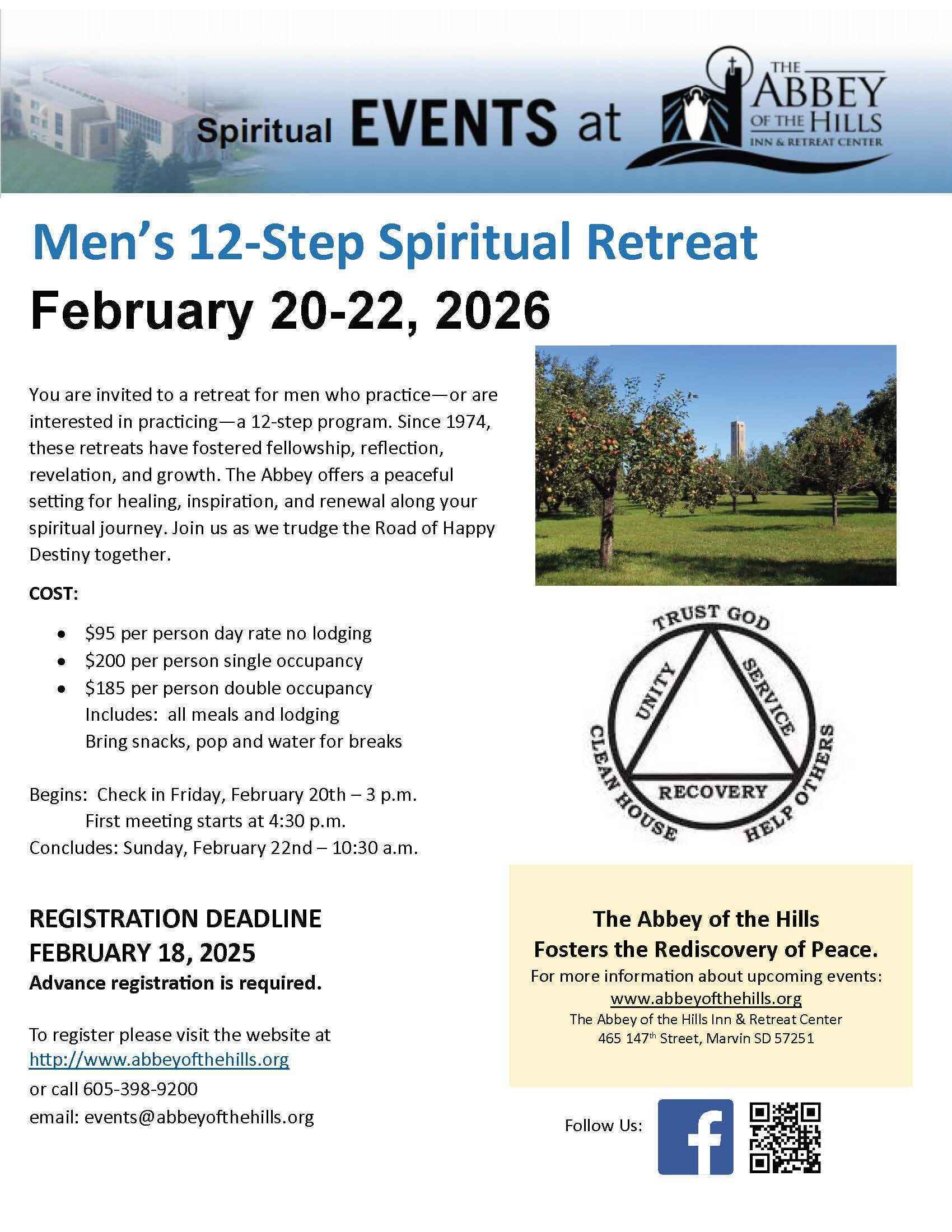 Men's 12-Step Spiritual Retreat- February 20-22, 2026 image