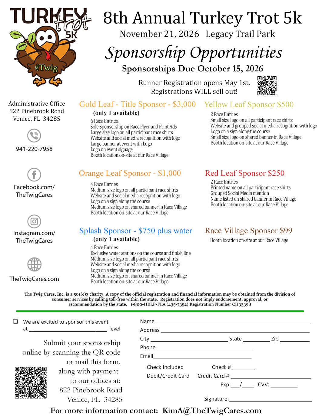 Sponsorship Opportunities for The Twig's 8th Annual Turkey Trot 5k image