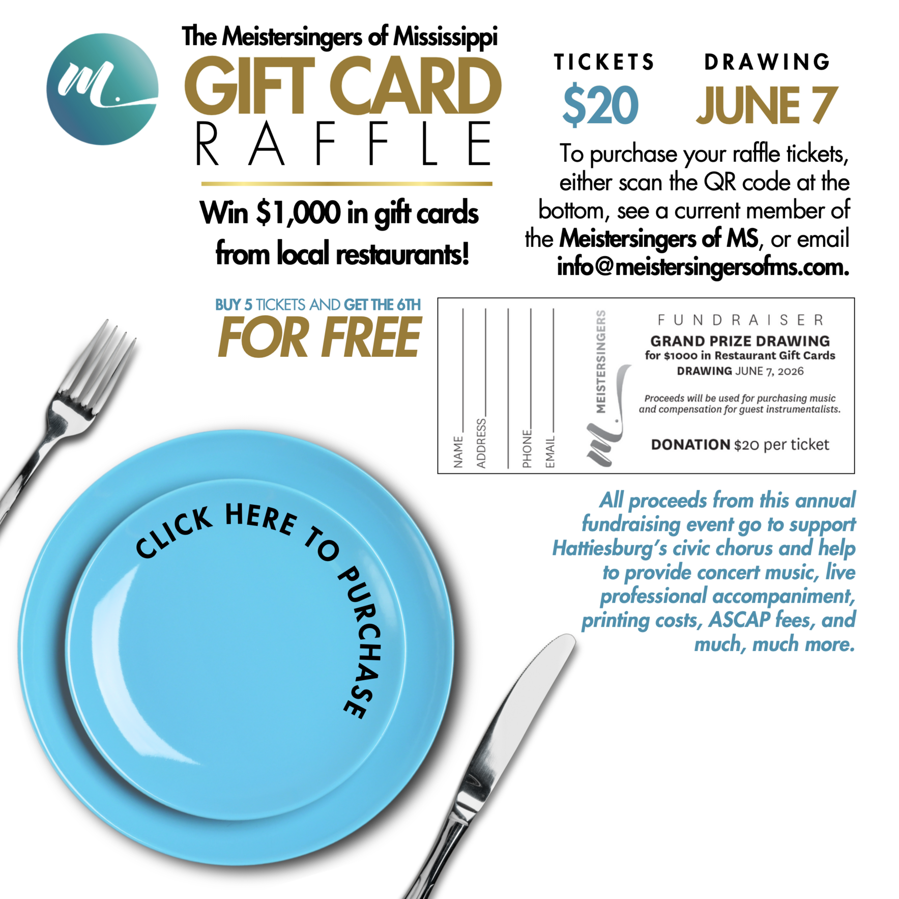 Meistersingers 2026 Raffle-$1000 Restaurant Gift Cards image