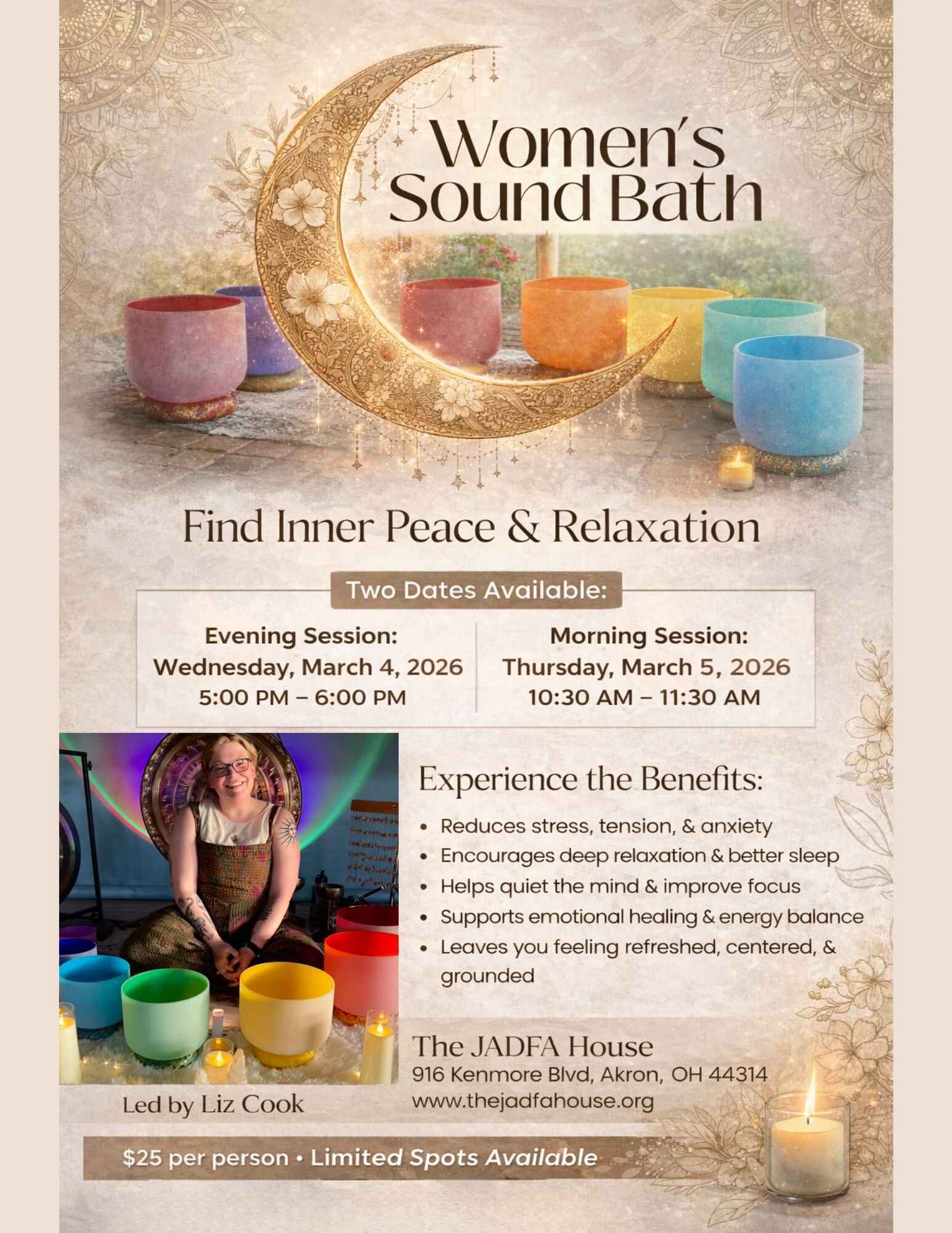 Women's Evening Sound Bath -Wed. March 4, 2026  image