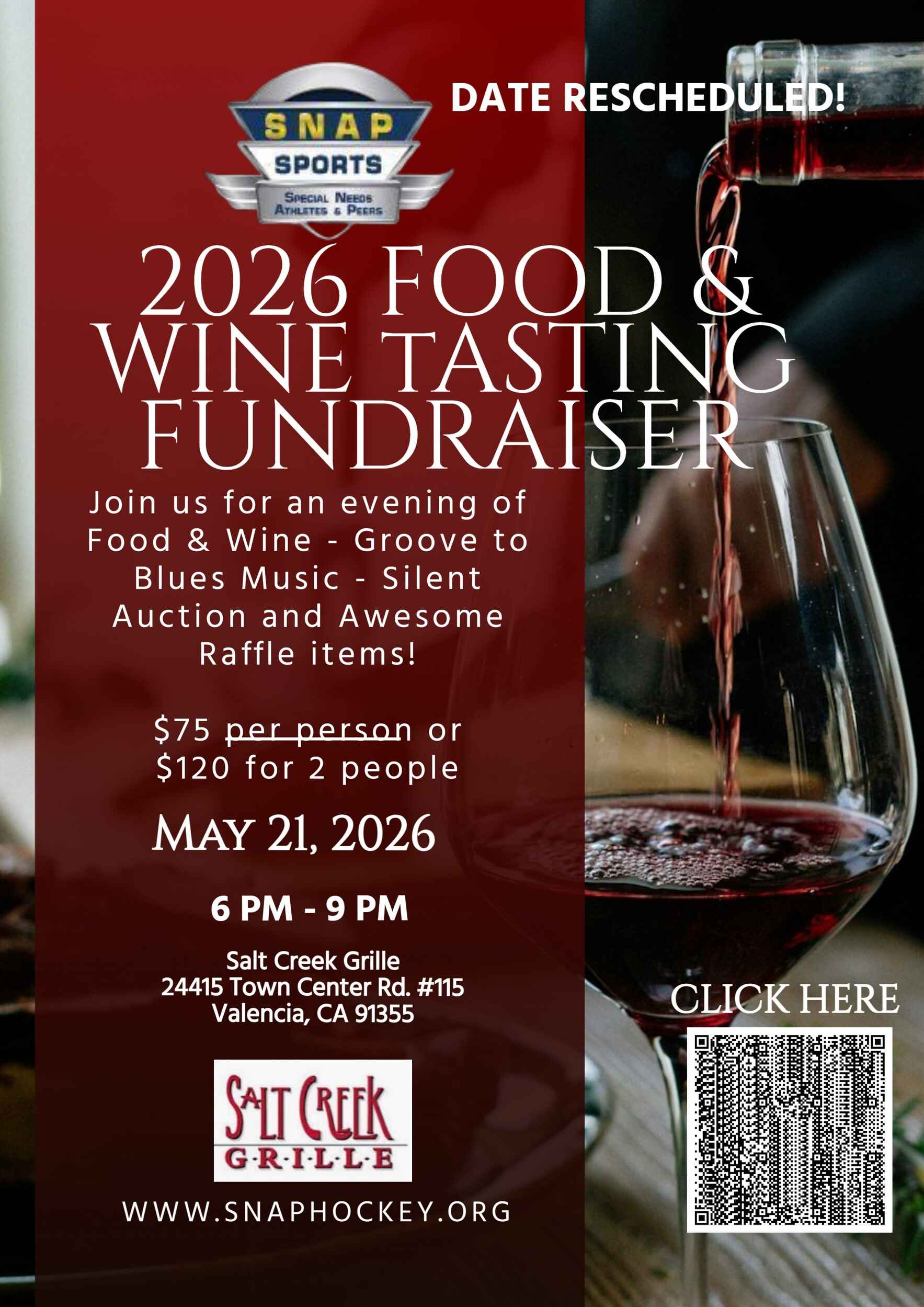 2026 SNAP Sports & Salt Creek Grille - Food & Wine Fundraiser image