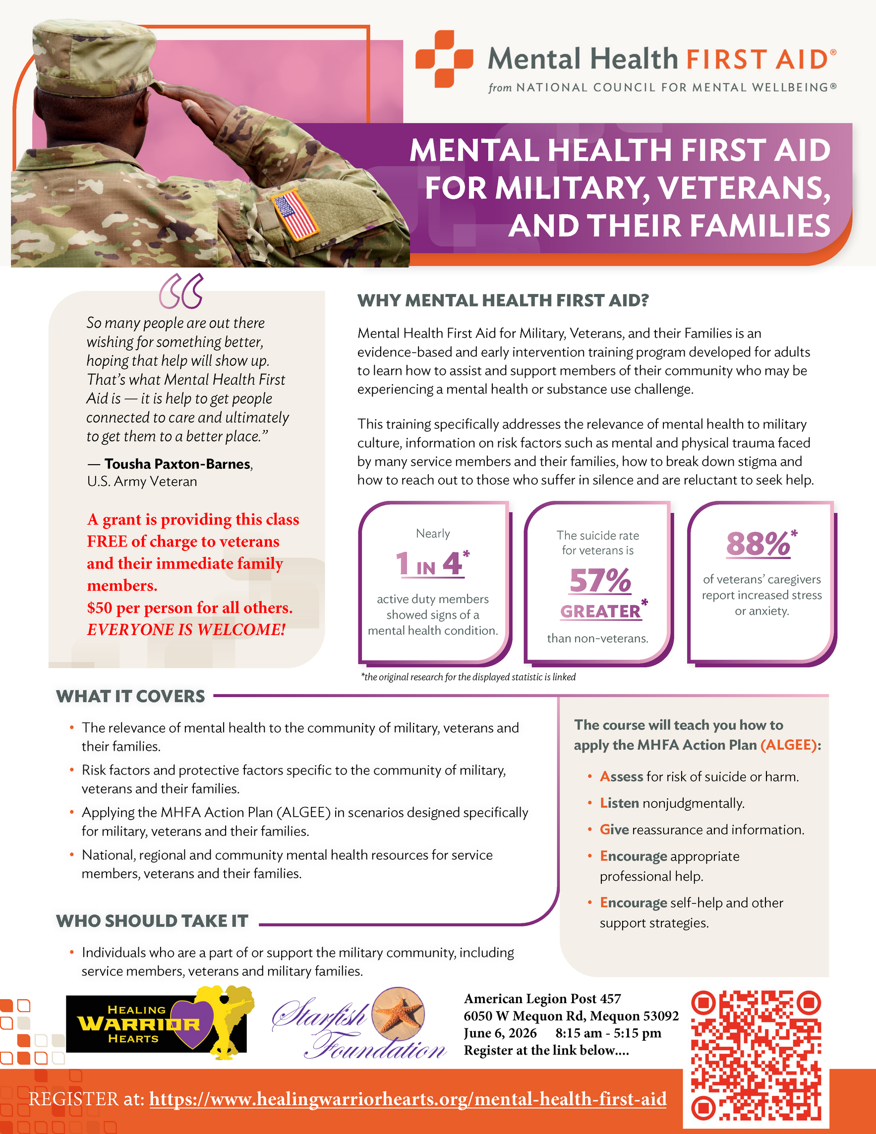 Mental Health First Aid training Military/Veterans and their Families image