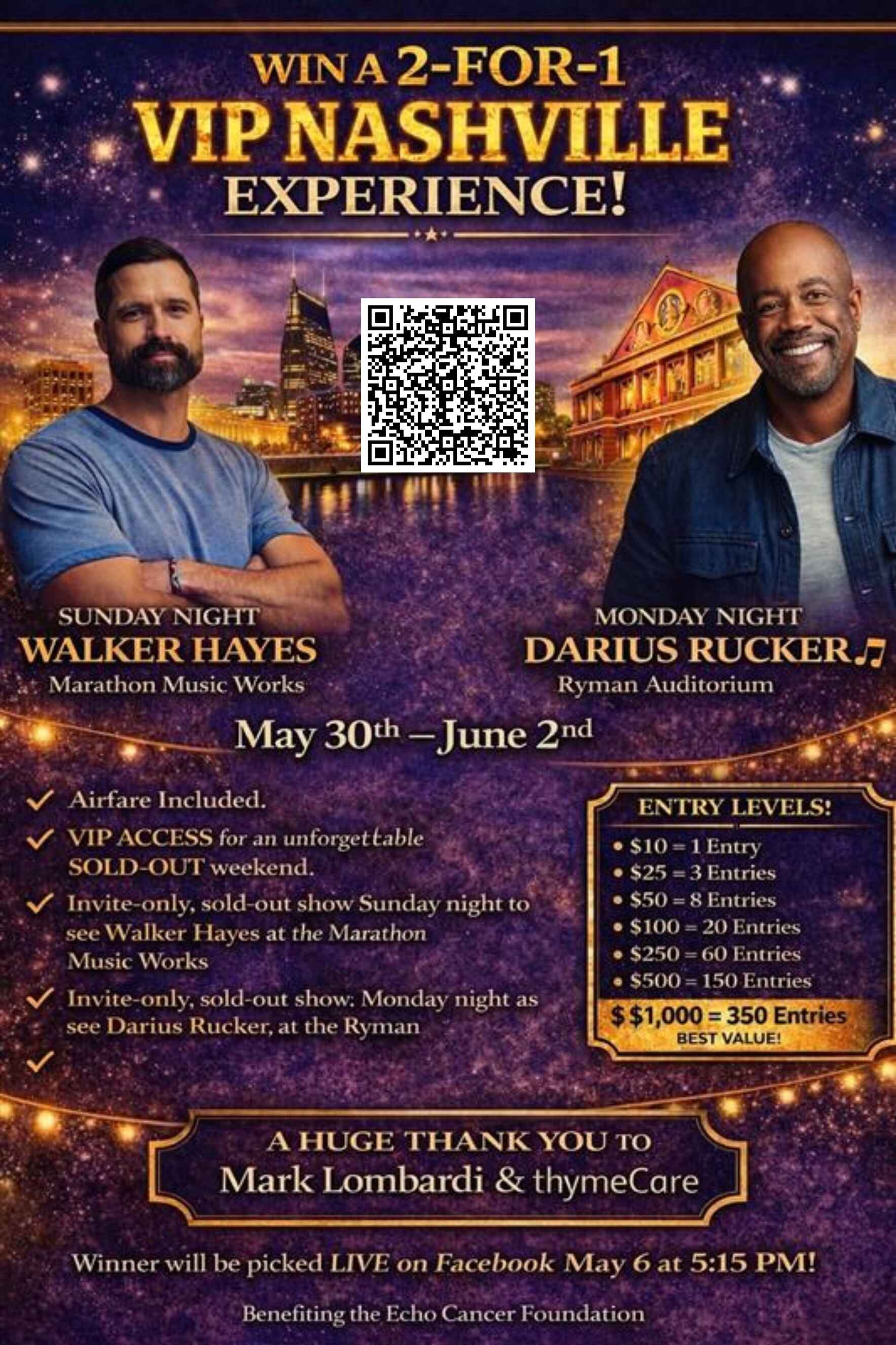 An Incredible 3 Night Nashville Experience w/ Walker Hayes & Darius Rucker  image
