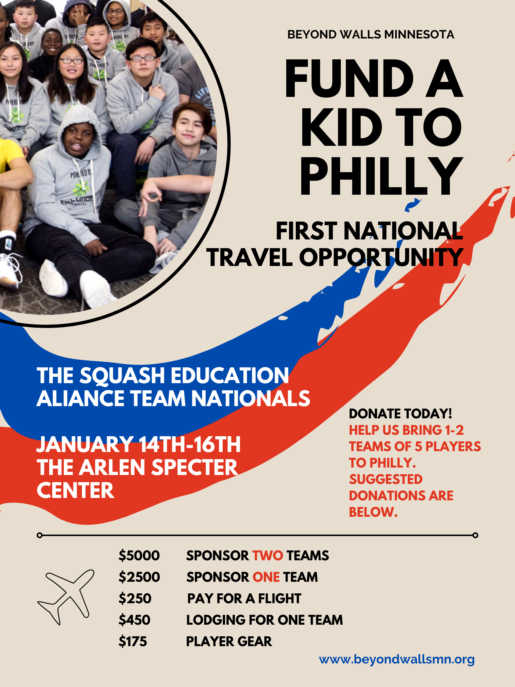 Fund a Team to Philly-Beyond Walls Squash Week Fund a Need! image
