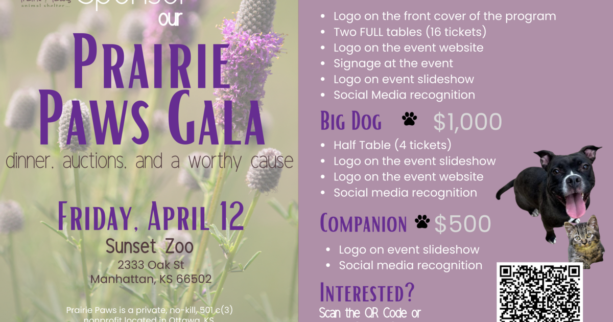Prairie Paws Animal Shelter, Inc. Prairie Paws Gala Sponsorship 2024