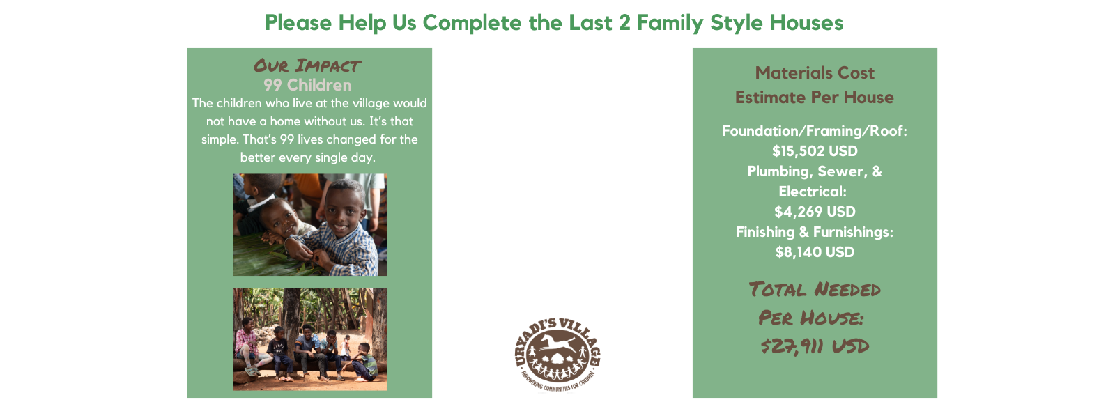 The Village is 85% Complete - Please Help Us Build the Last 2 Family Style Houses! image