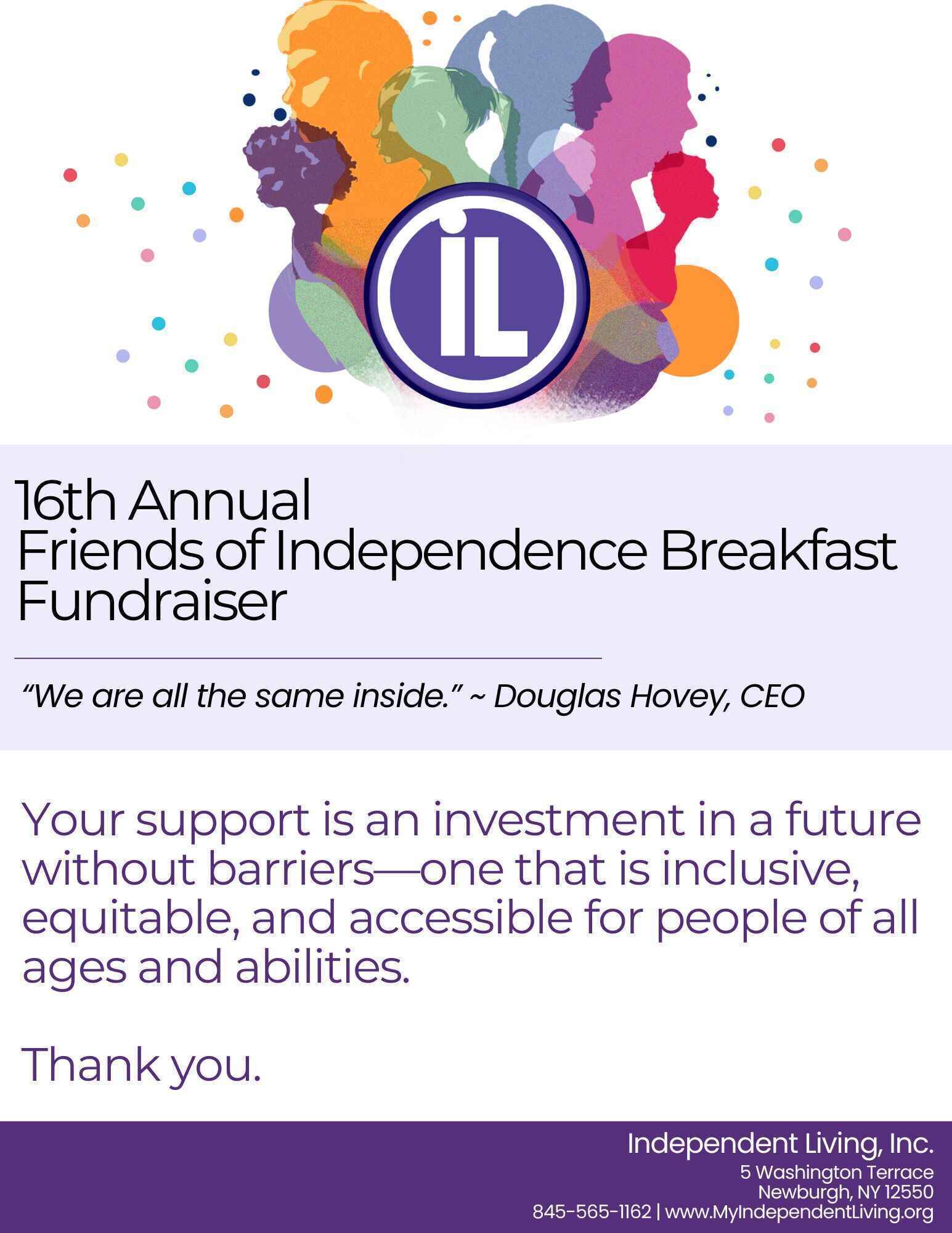 Donate to our 16th Annual Friends of Independence Breakfast image