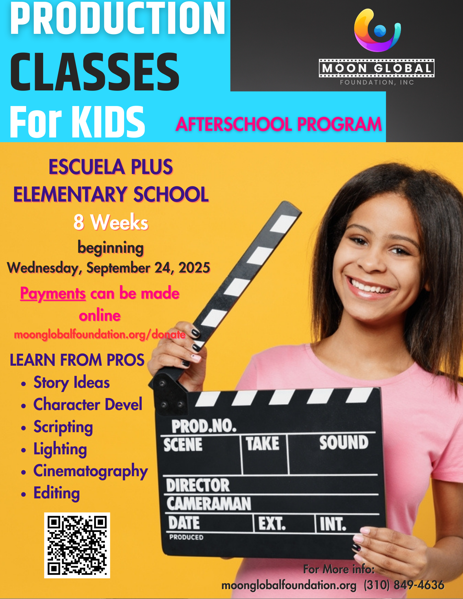 Escuela Plus Afterschool Production Classes!  Register here: https://forms.gle/SZcKPxiBWcRxeTer6 image