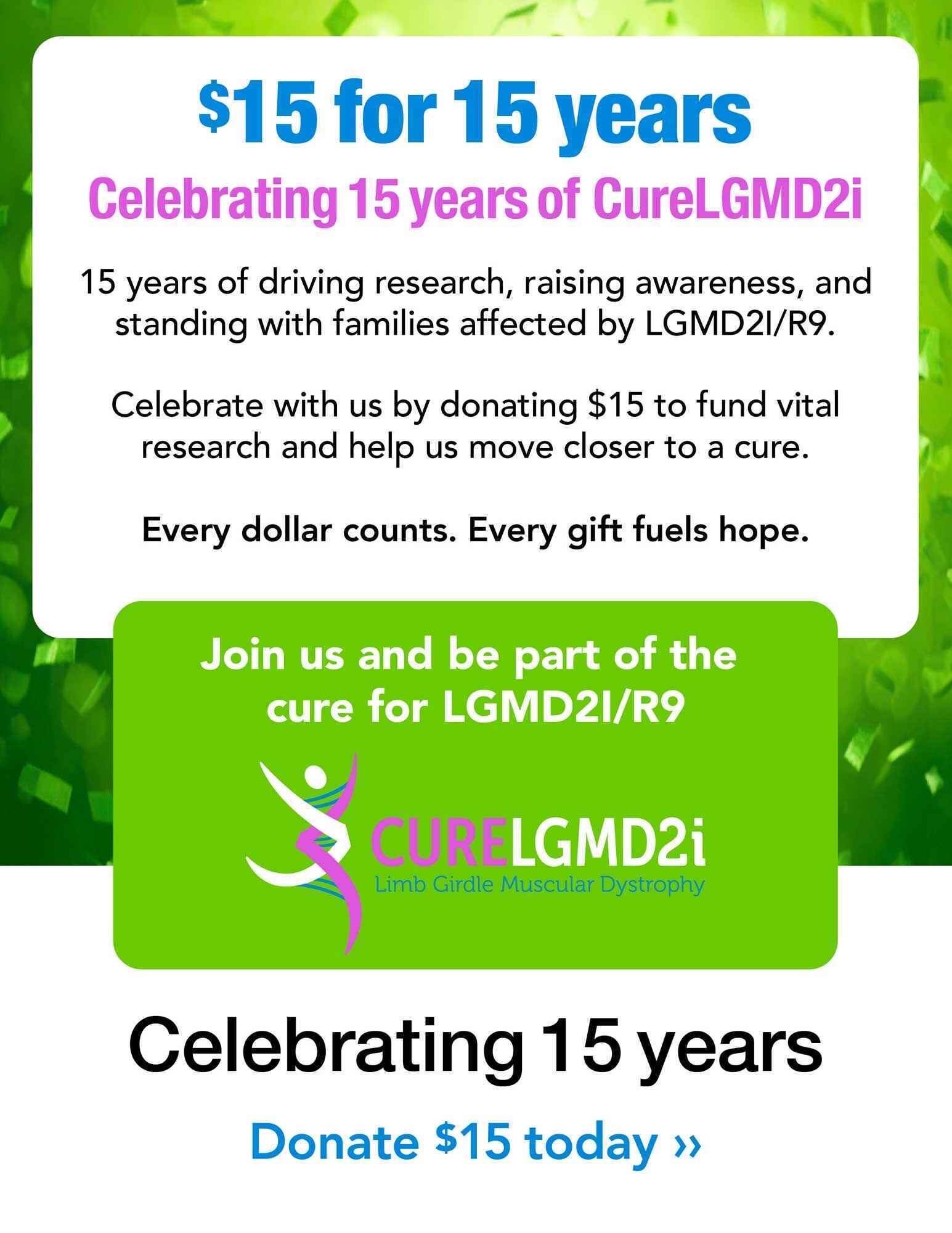$15 for 15 Years of CureLGMD2i image