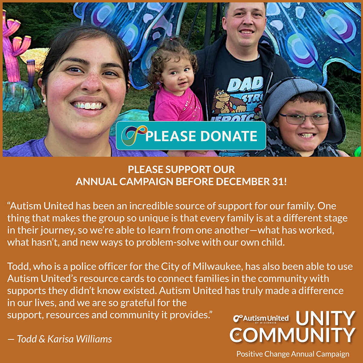 100K Before New Year's Day: Our Unity of Community 2026 will build a brighter tomorrow for all impacted by Autism.  image