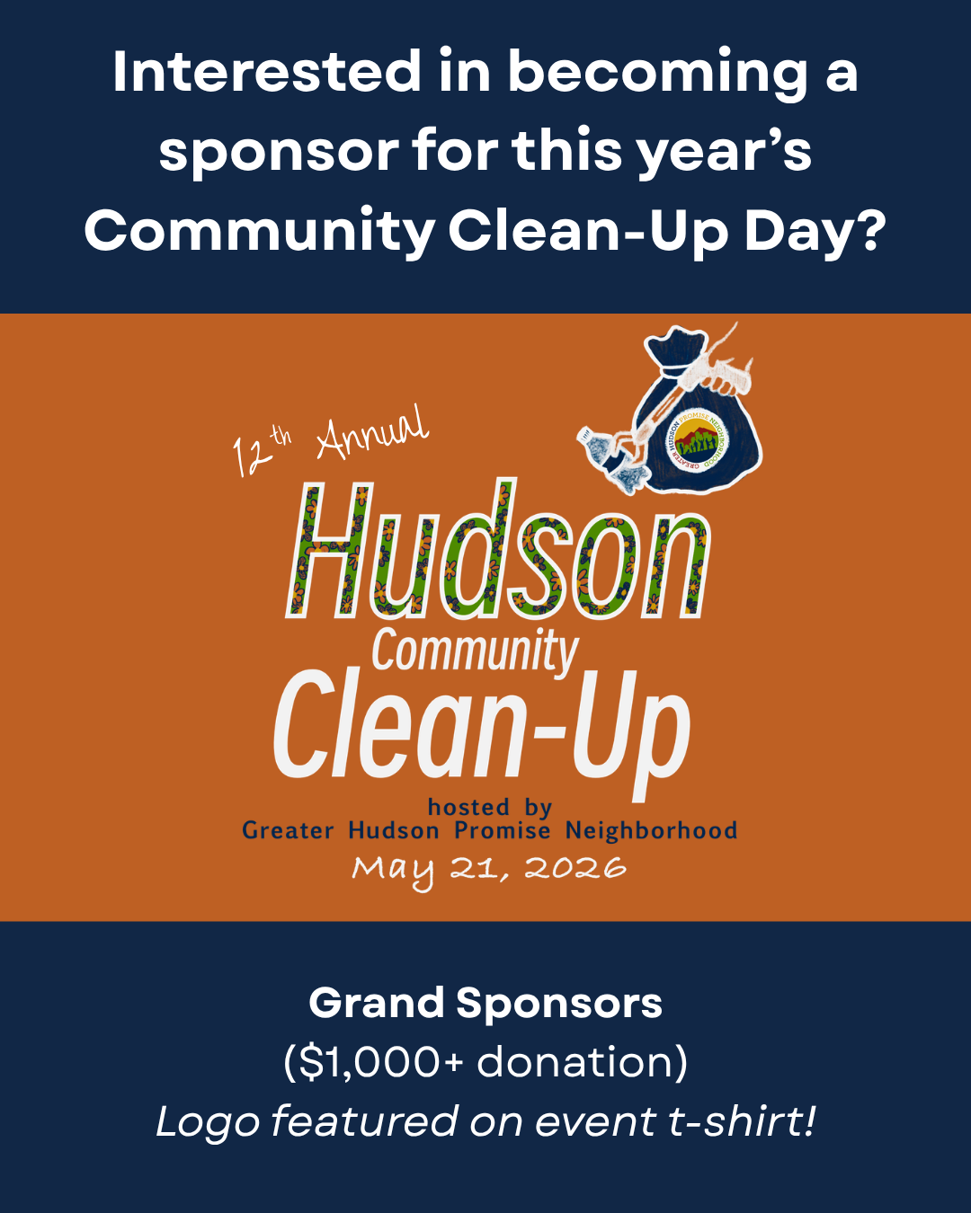 Become a sponsor for the 12th Annual Hudson Community Clean-Up image