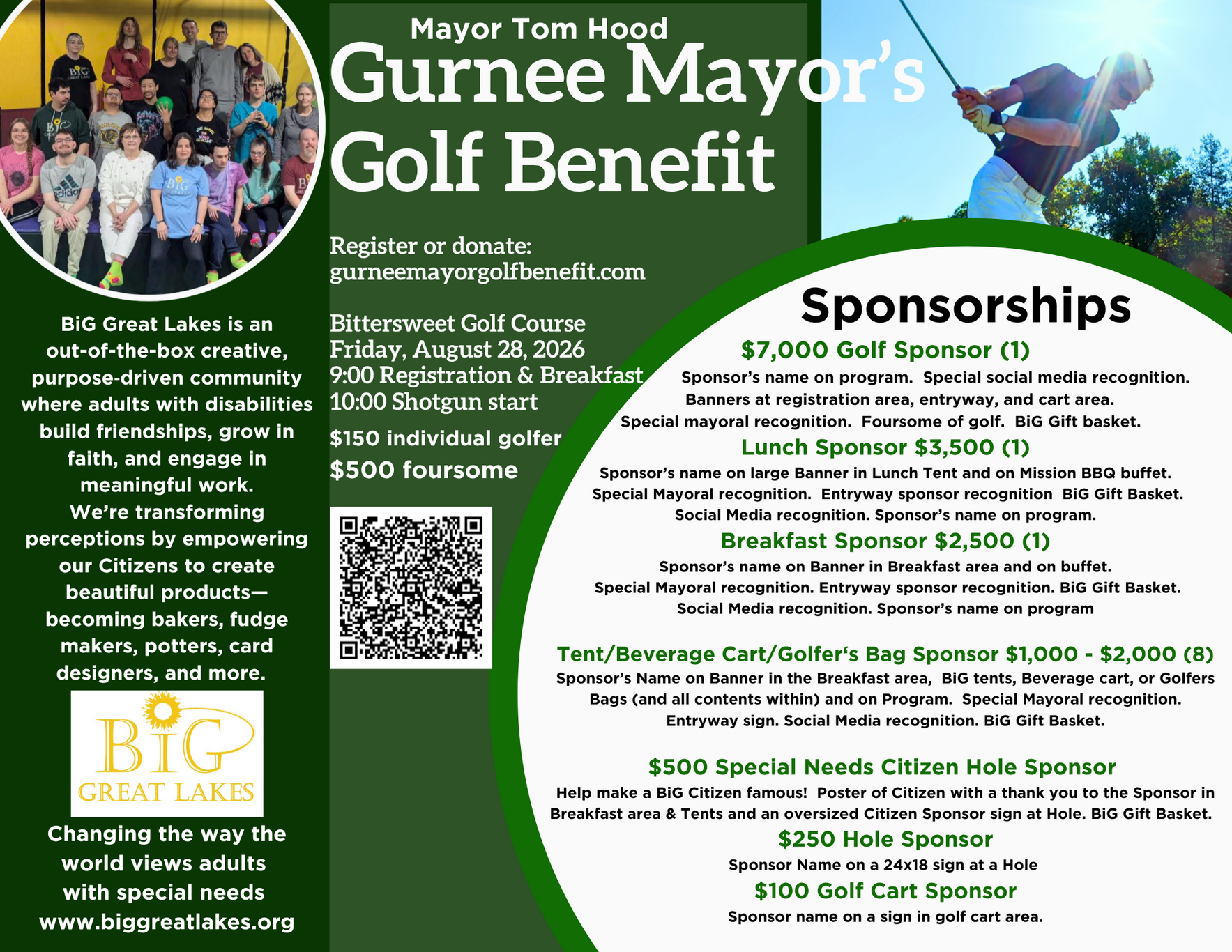 2026 Gurnee Mayor's Golf Benefit for BiG Great Lakes Aug 28 at Bittersweet Golf Club image