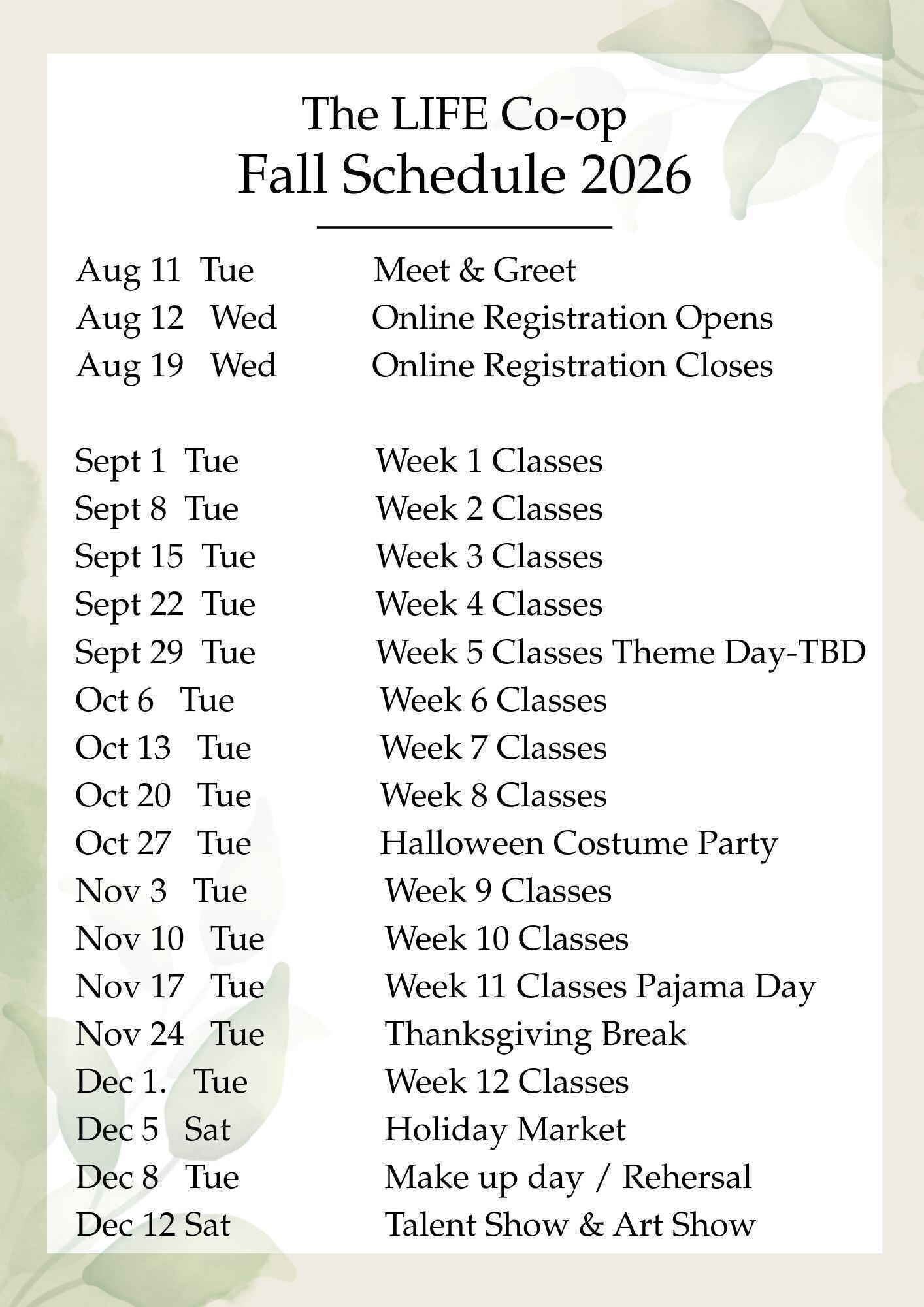Payments for Life Co-op PE classes  image