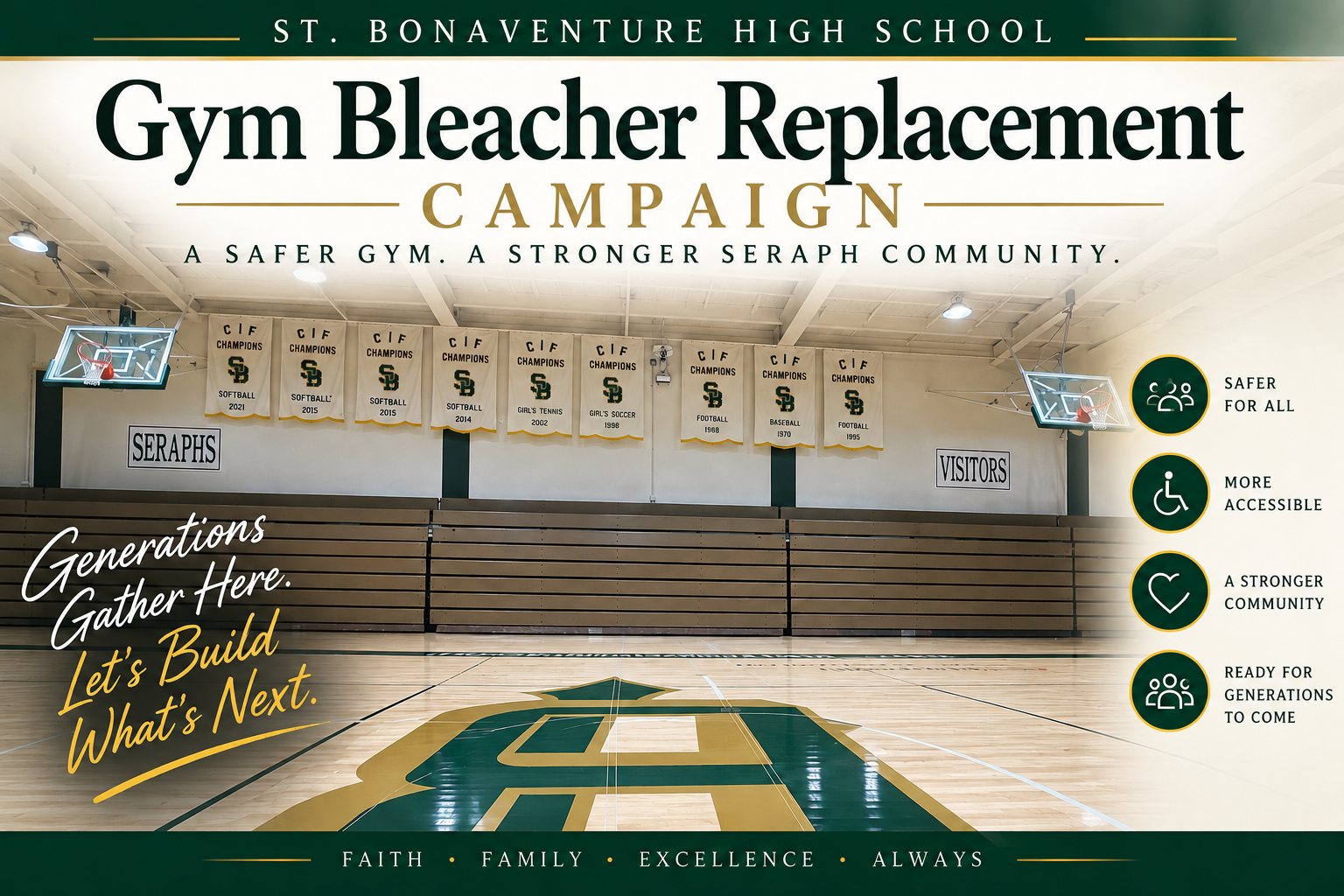 New Bleachers. A Safer Gym. A Stronger Seraph Community. image