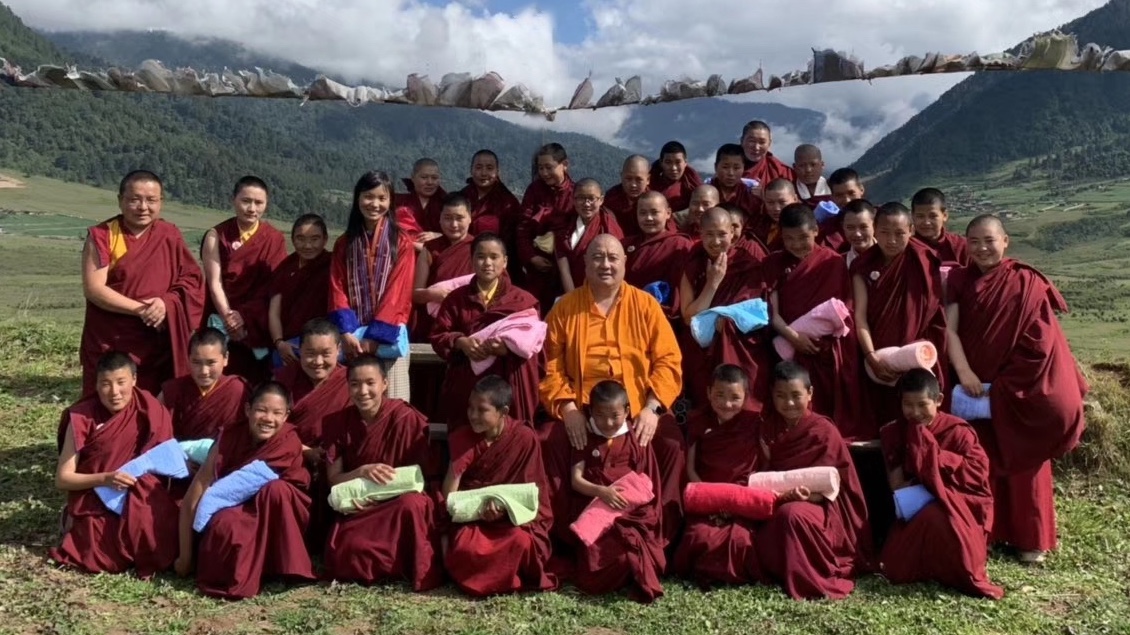 Rabjam Rinpoche with Young Nuns, Bhutan
